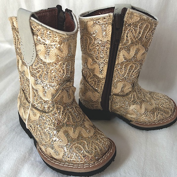 Tanner Mark Infant/Toddler Boot in Gold Glitter Size 4 - Picture 1 of 6